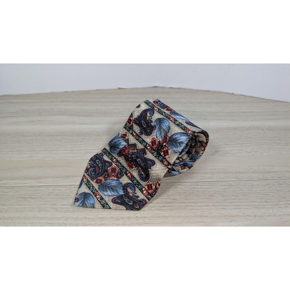 Reed St James Tie Blue Red Paisley Geometric Retro Mens Necktie